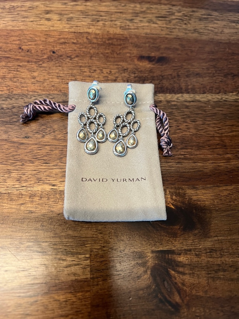 David Yurman Champagne and silver chandelier drop earrings